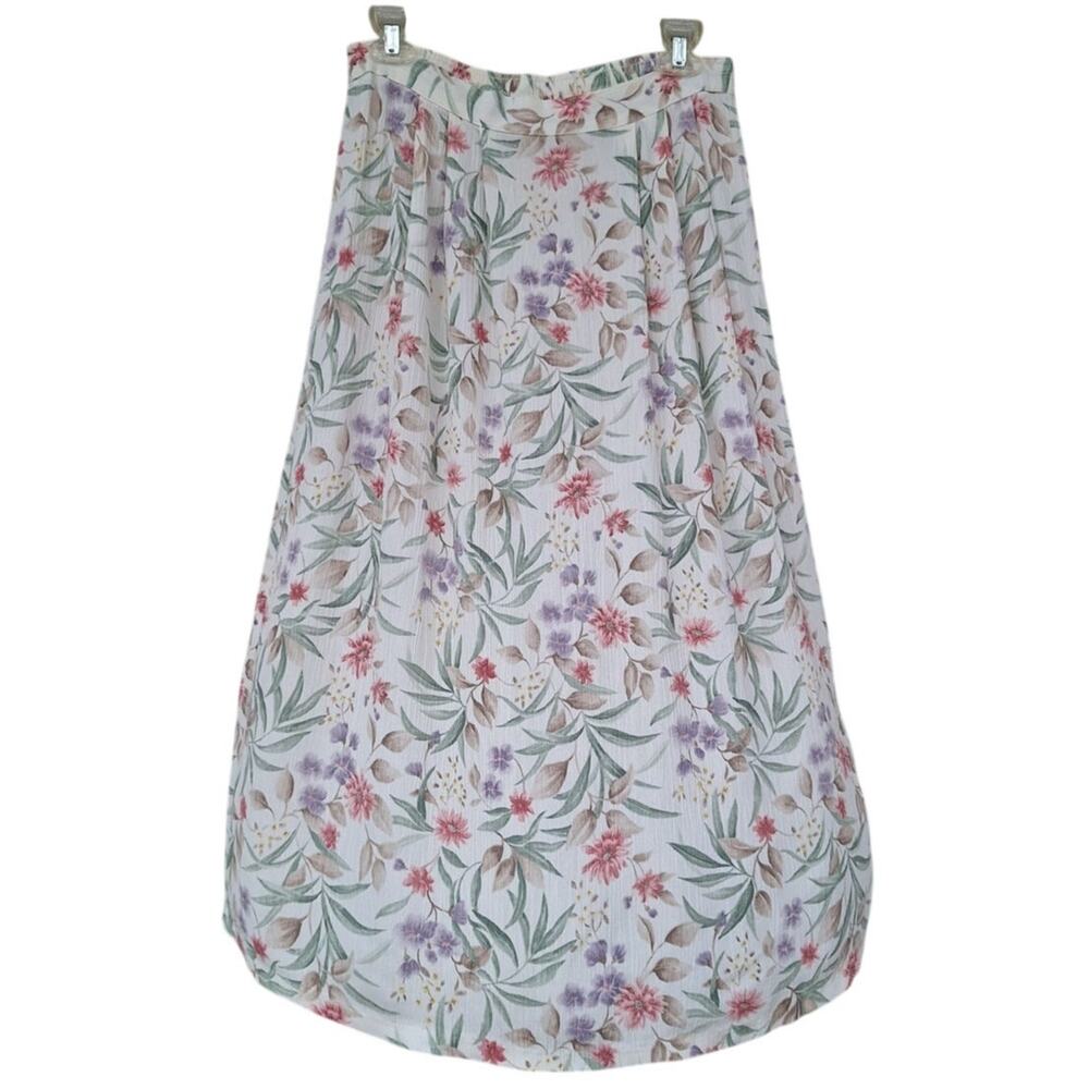 Vintage Jaclyn Smith Cottage Boho Floral Maxi Skirt Cream Multicolor Botanic L